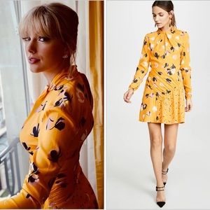 SELF-PORTRAIT Floral Print Twist Neck Long Sleeve Mini Yellow Dress Size 8